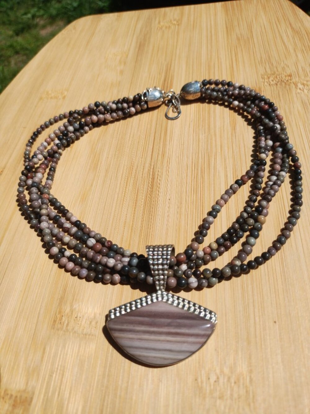 Jay King DTR 5 Strand petrified Wood necklace pendant set 925 Sterling Silver - Picture 5 of 8